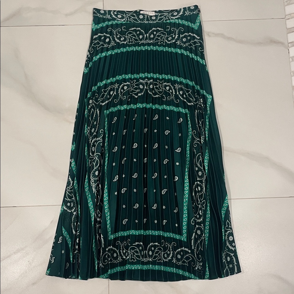 Sandro Green and Teal A-Line Pleated Skirt